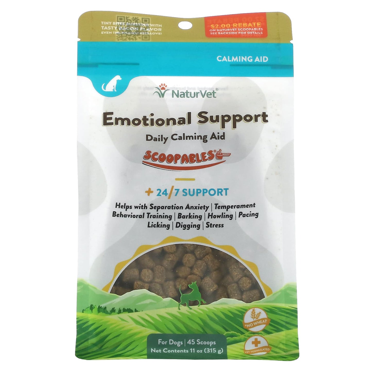 NaturVet-Scoopables Emotional Support-Daily Calming Aid-For Dogs-Bacon-45 Scoops-11 oz (315 g)