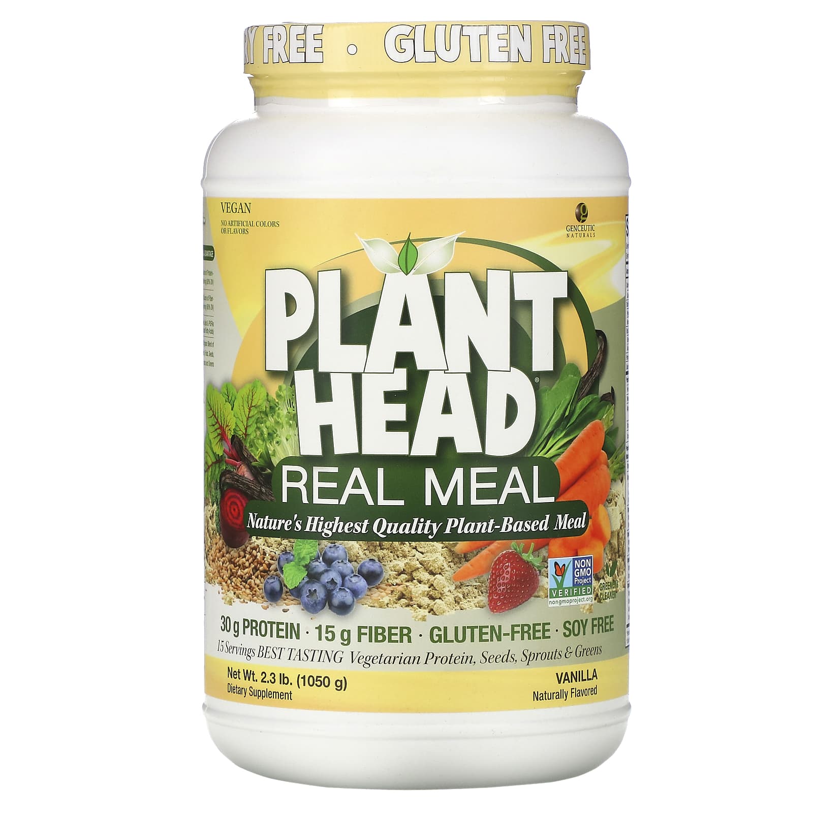 Genceutic Naturals-Plant Head-Real Meal-Vanilla-2.3 lb (1050 g)