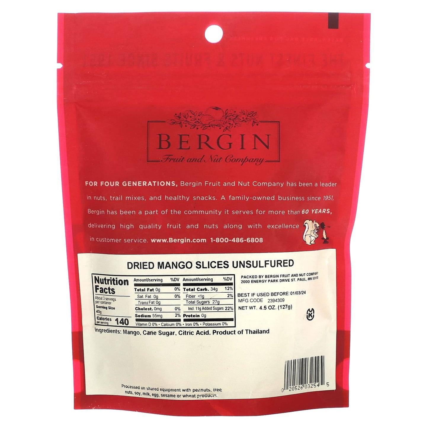 Bergin Fruit and Nut Company, Mangos, Dried Slices, 4.5 oz (127 g)