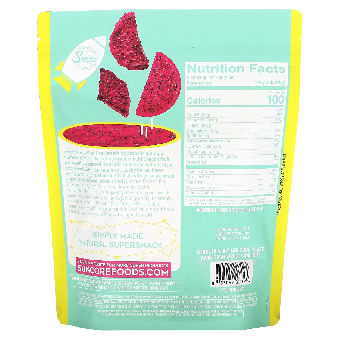 Suncore Foods, Super Snack, Red Dragon Fruit Chips, 5.32 oz (150 g)