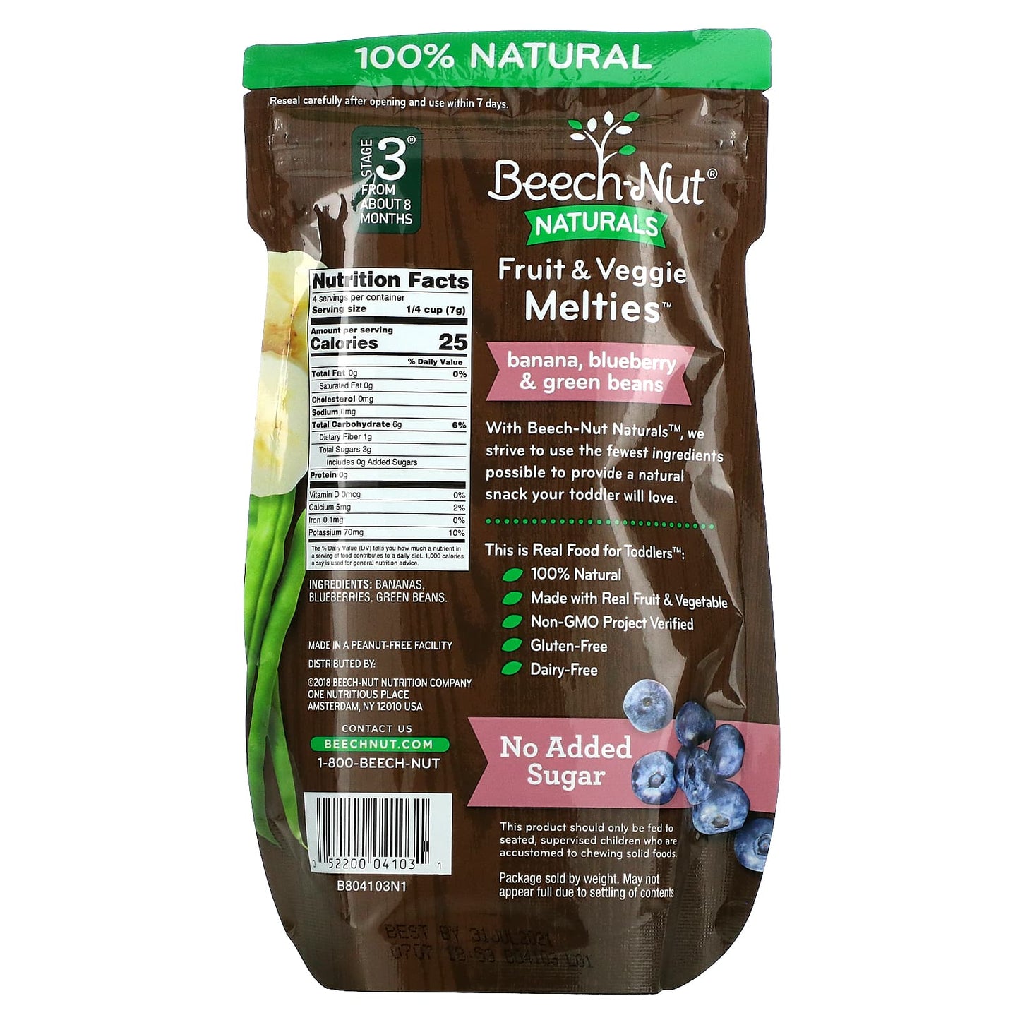 Beech-Nut, Naturals, Fruit & Veggie Melties, 8+ Months, Banana, Blueberry & Green Beans, 1 oz (28 g)