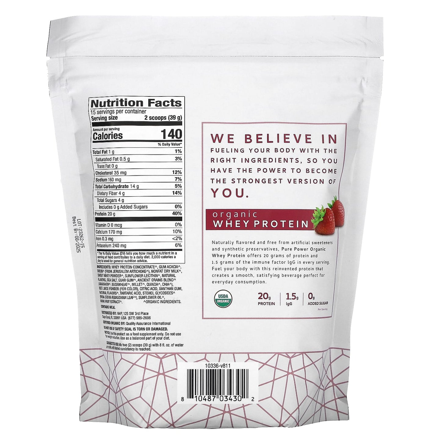 Dr. Mercola, Pure Power, Organic Whey Protein, Strawberry, 1 lb 4.6 oz  (585 g)