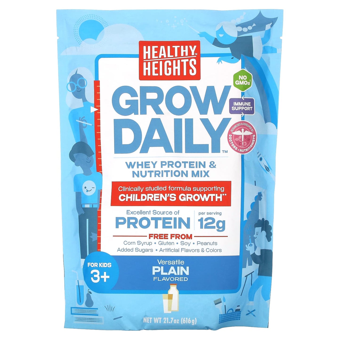 Healthy Heights-Grow Daily-Whey Protein & Nutrition Mix-For Kids 3+-Plain-21.7 oz (616 g)