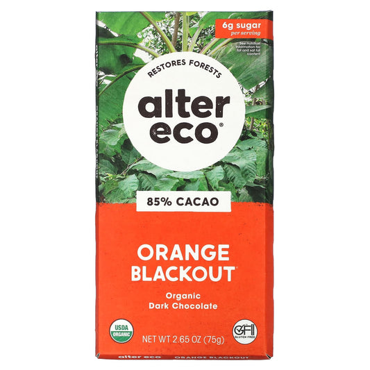 Alter Eco-Organic Dark Chocolate Bar-Orange Blackout-85% Cacao-2.65 oz (75 g)