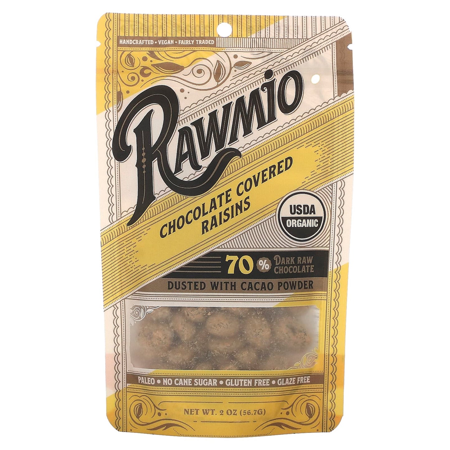 Rawmio-Chocolate Covered Raisins-70% Dark Raw Chocolate-2 oz (56.7 g)