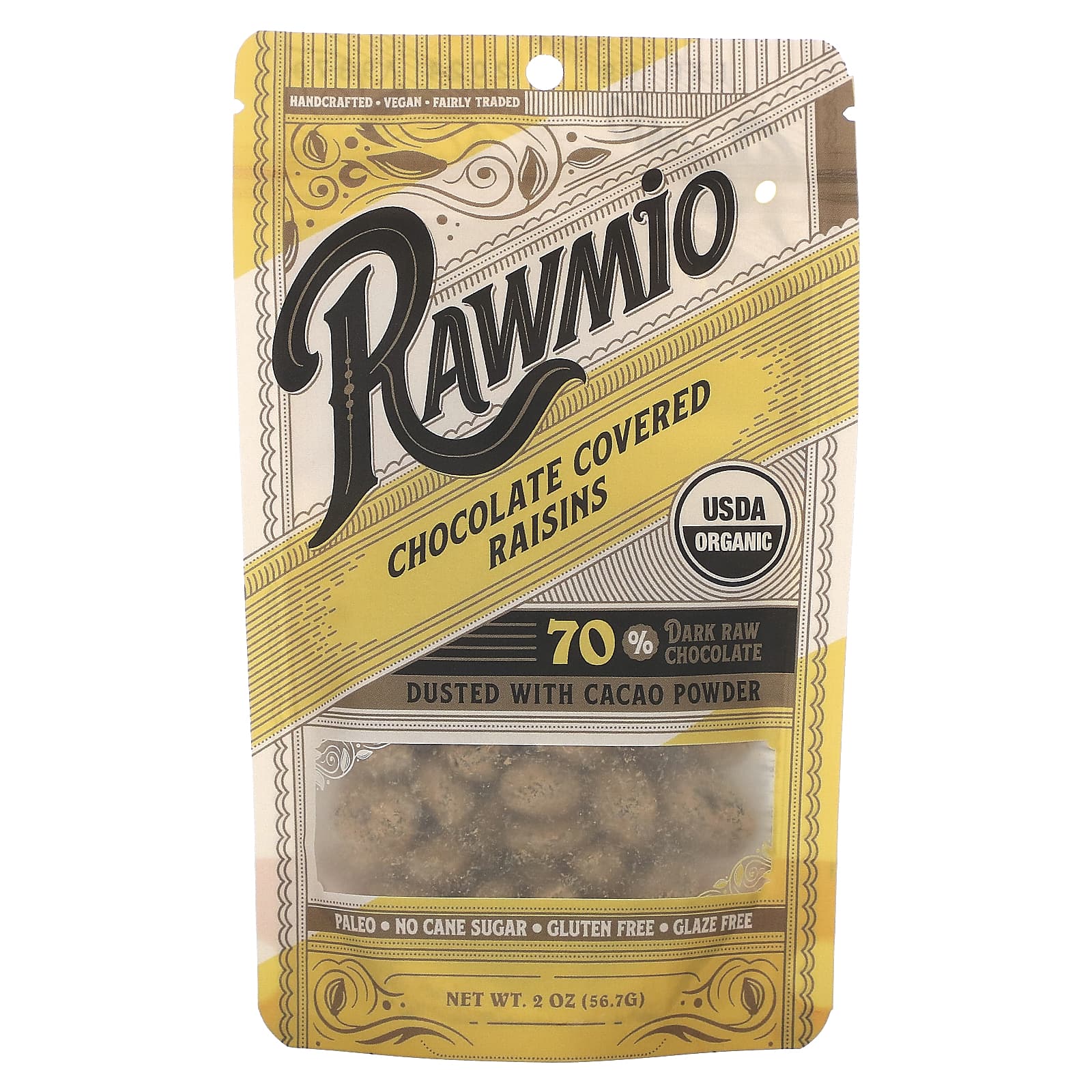 Rawmio-Chocolate Covered Raisins-70% Dark Raw Chocolate-2 oz (56.7 g)