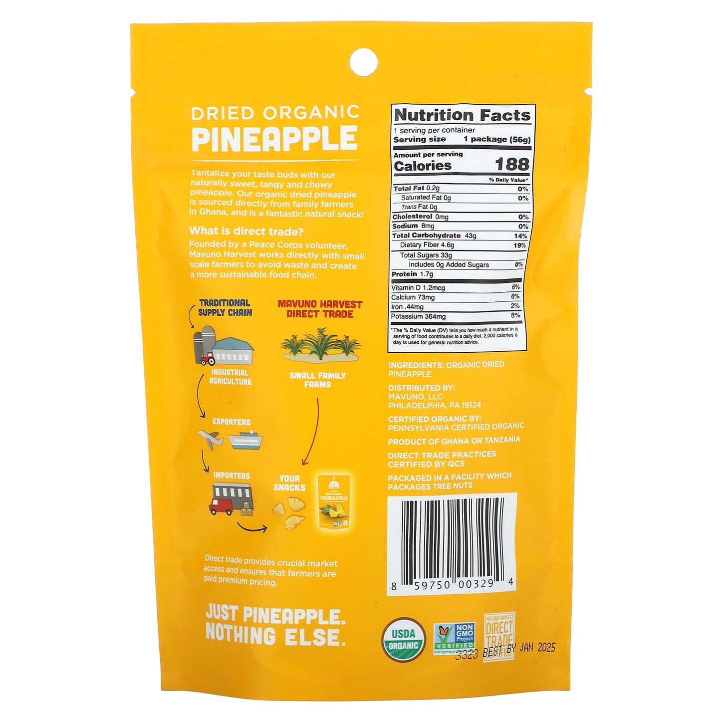 Mavuno Harvest, Organic Dried Pineapple, 2 oz (56 g)