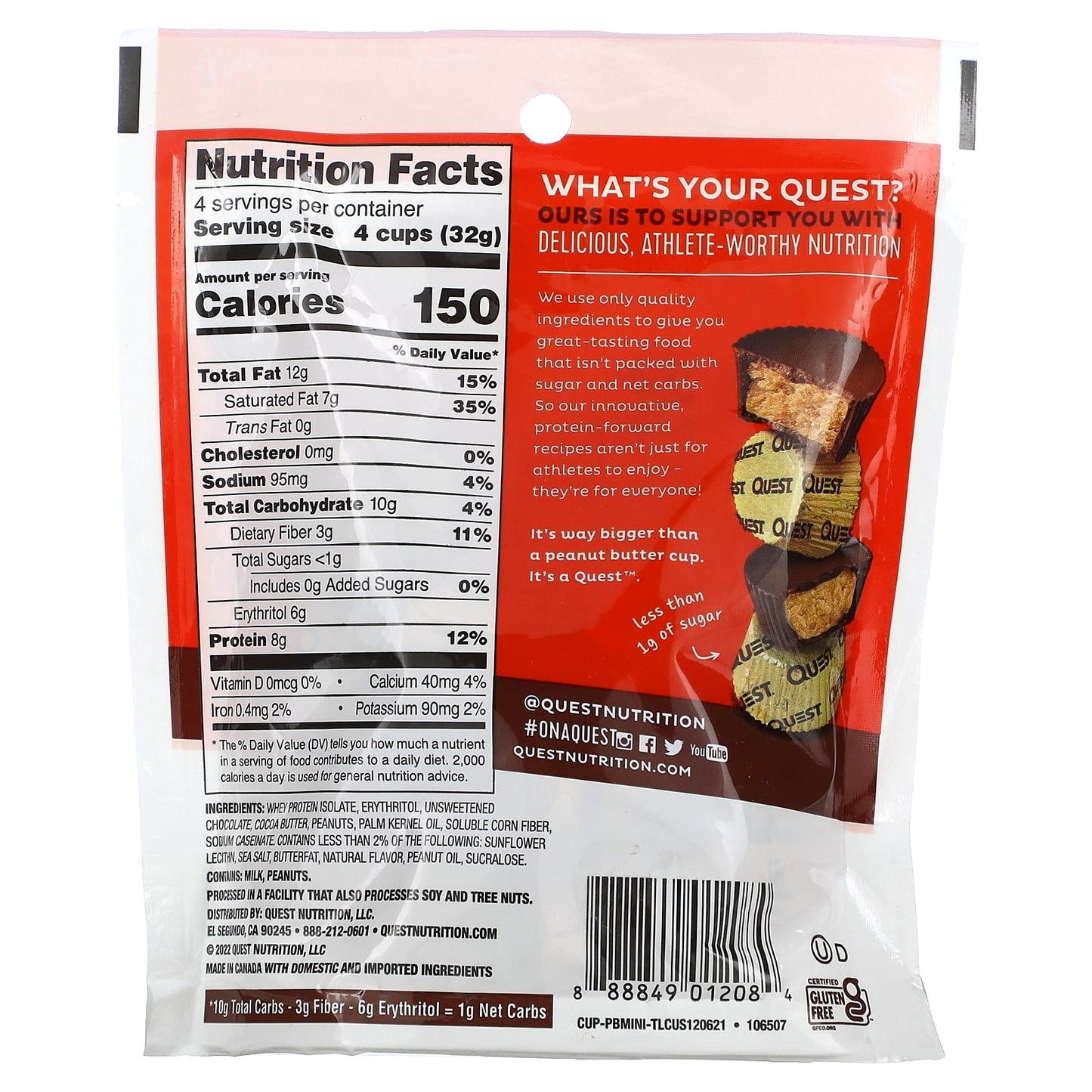 Quest Nutrition, Mini Peanut Butter Cups, 16 Cups, 0.28 oz (8 g) Each