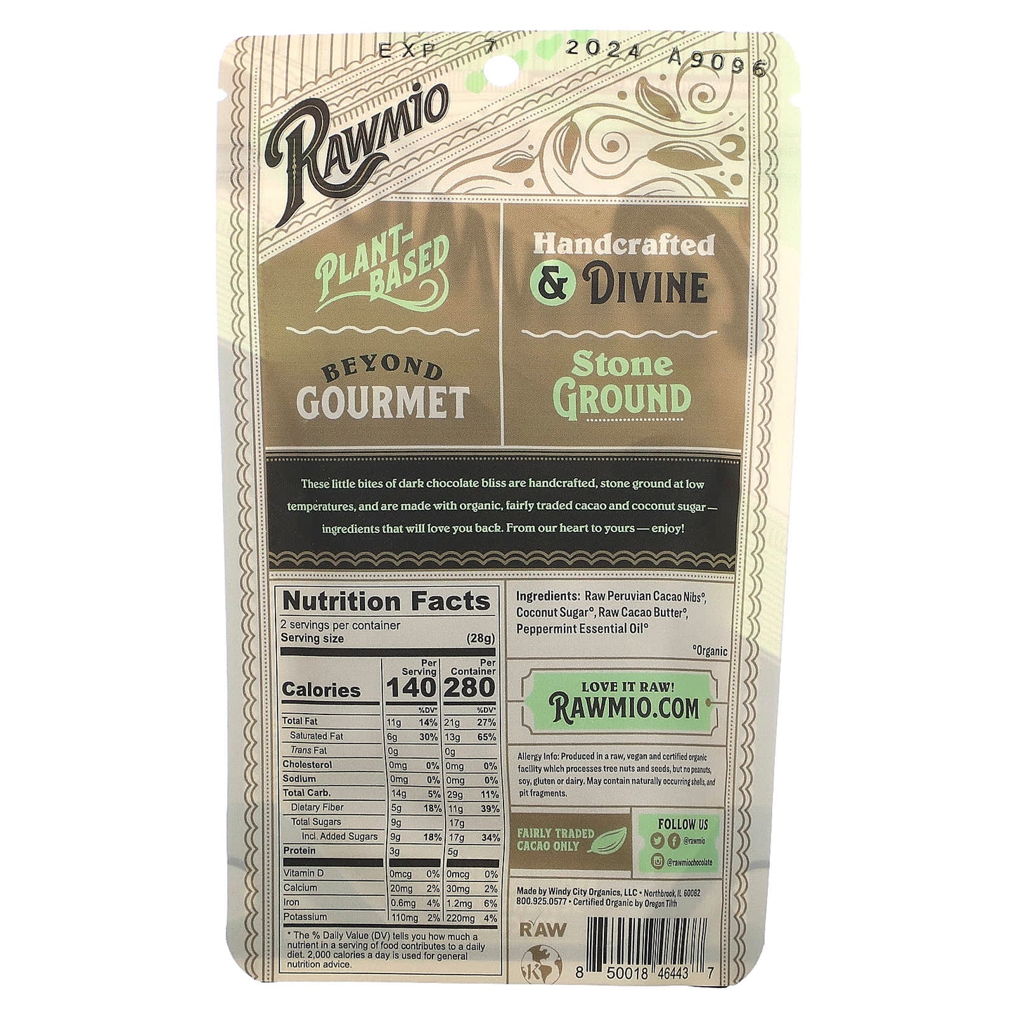 Rawmio, Mint Chocolate Hearts, 70% Raw Cacao, 2 oz (56.7 g)