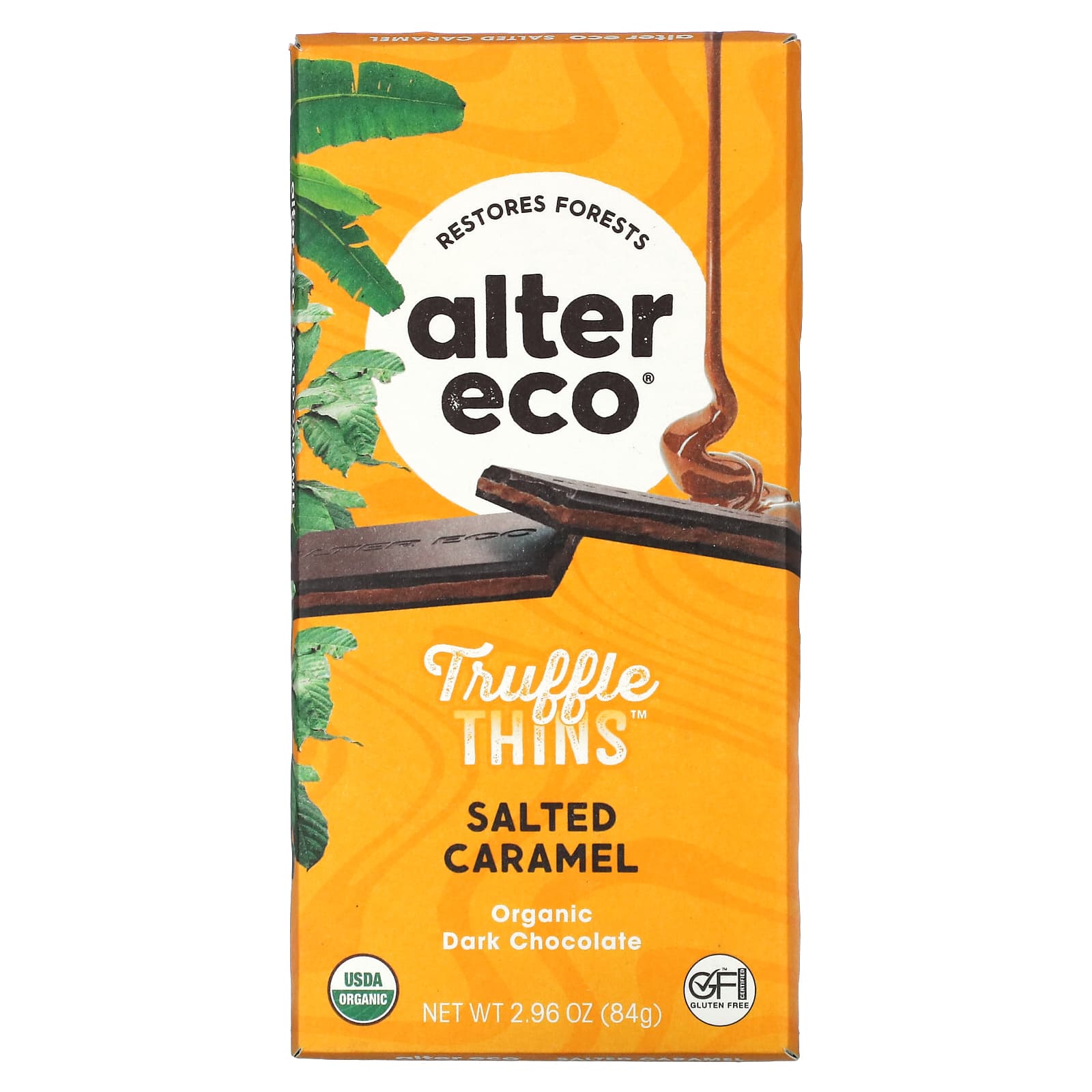 Alter Eco-Truffle Thins-Organic Dark Chocolate Bar-Salted Caramel-2.96 oz (84 g)