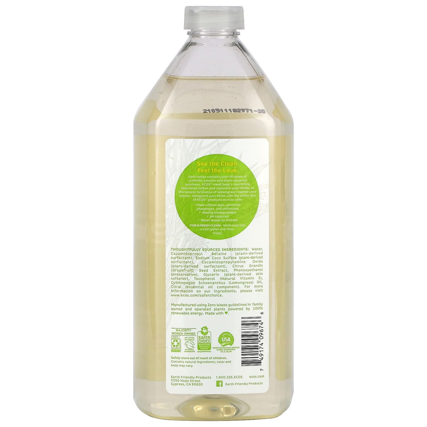 Earth Friendly Products, Ecos, Hand Soap, Lemongrass, 32 fl oz (946 ml)