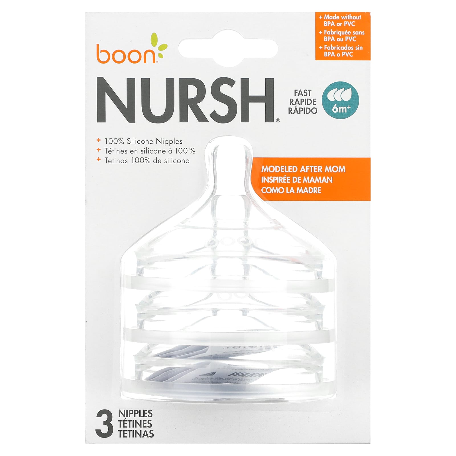 Boon-Nursh-Silicone Nipples-Fast-6 Months +-3 Nipples