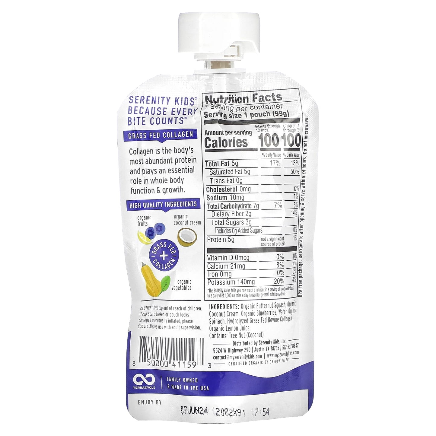 Serenity Kids, Dairy-Free Smoothie + Protein, All Ages 6+ Months, Berry Butternut, 3.5 oz (99 g)