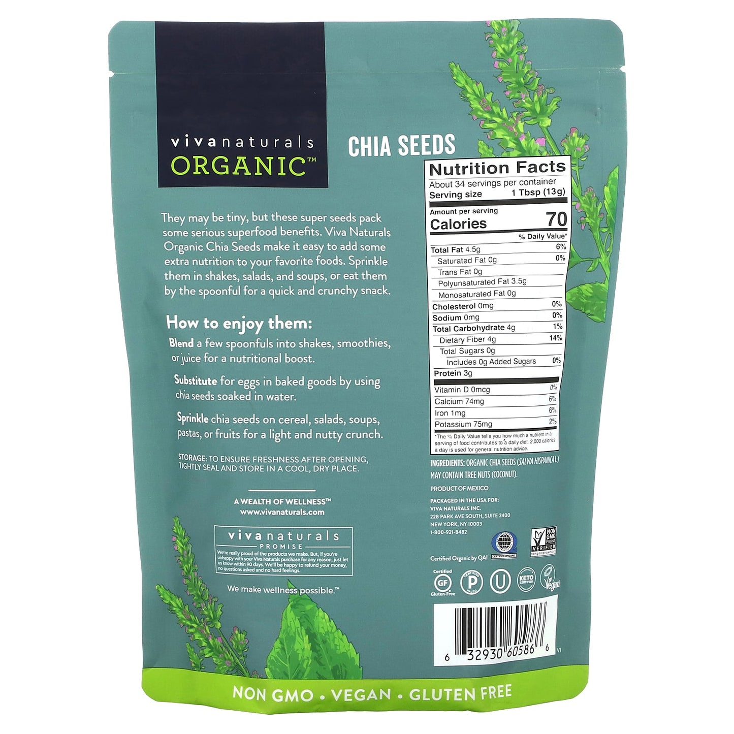 Viva Naturals, Organic, Chia Seeds, 1 lb (454 g)