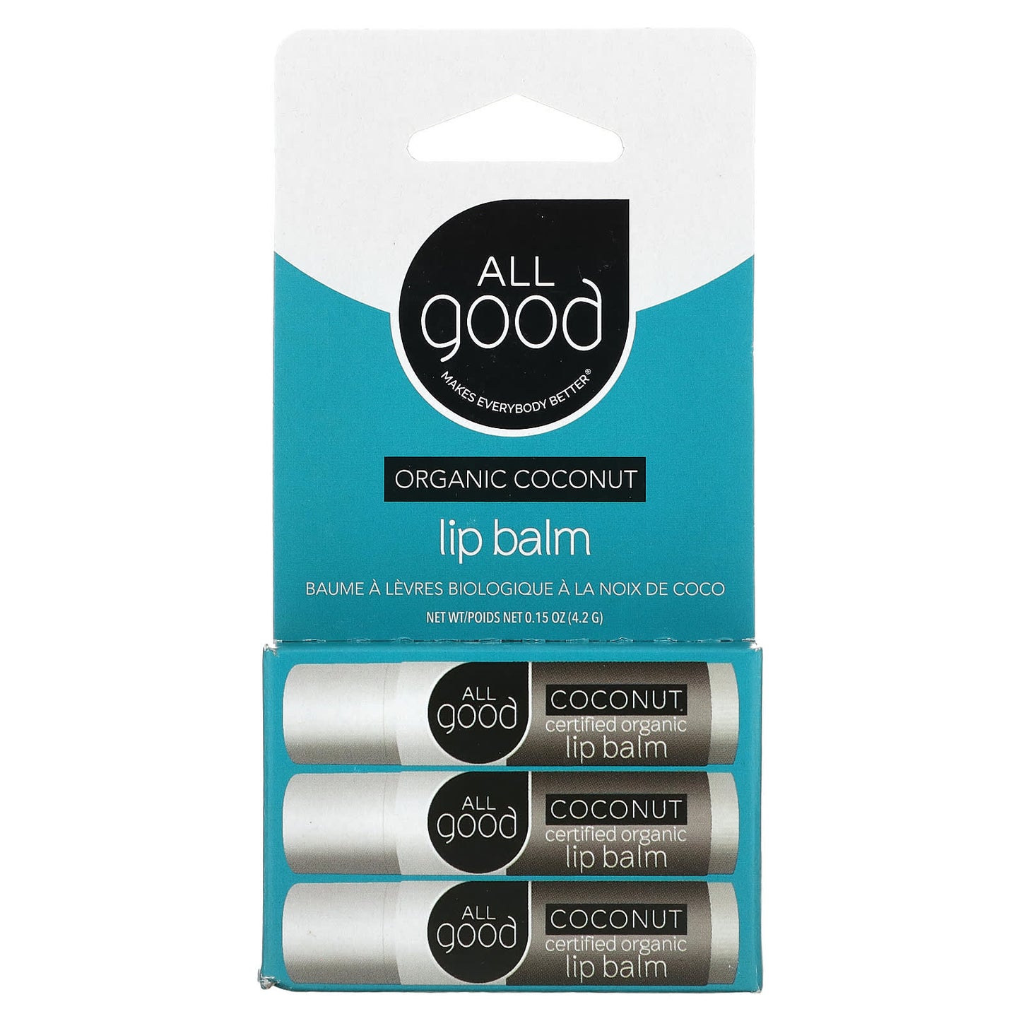 All Good Products, Organic Lip Balm, Coconut, 3 Pack, 0.15 oz (4.2 g) Each