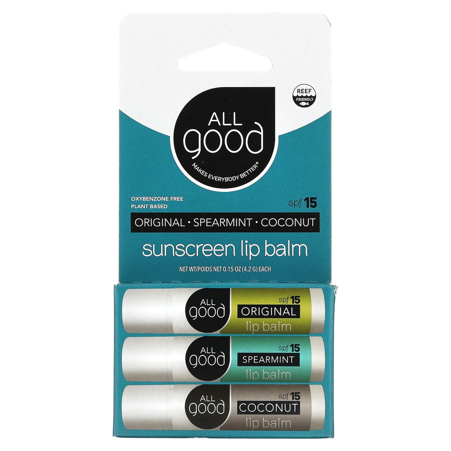 All Good Products, Sunscreen Lip Balm, SPF 15, Assorted, 3 Pack, 0.15 oz (4.2 g) Each