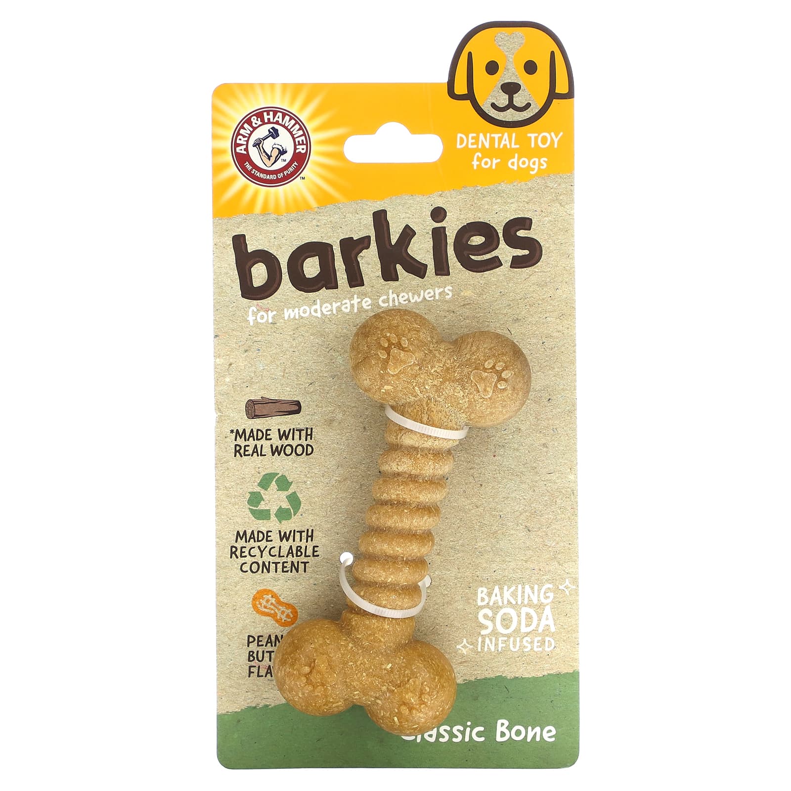 Arm & Hammer-Barkies for Moderate Chewers-Dental Toy for Dogs-Classic Bone-Peanut Butter-1 Toy