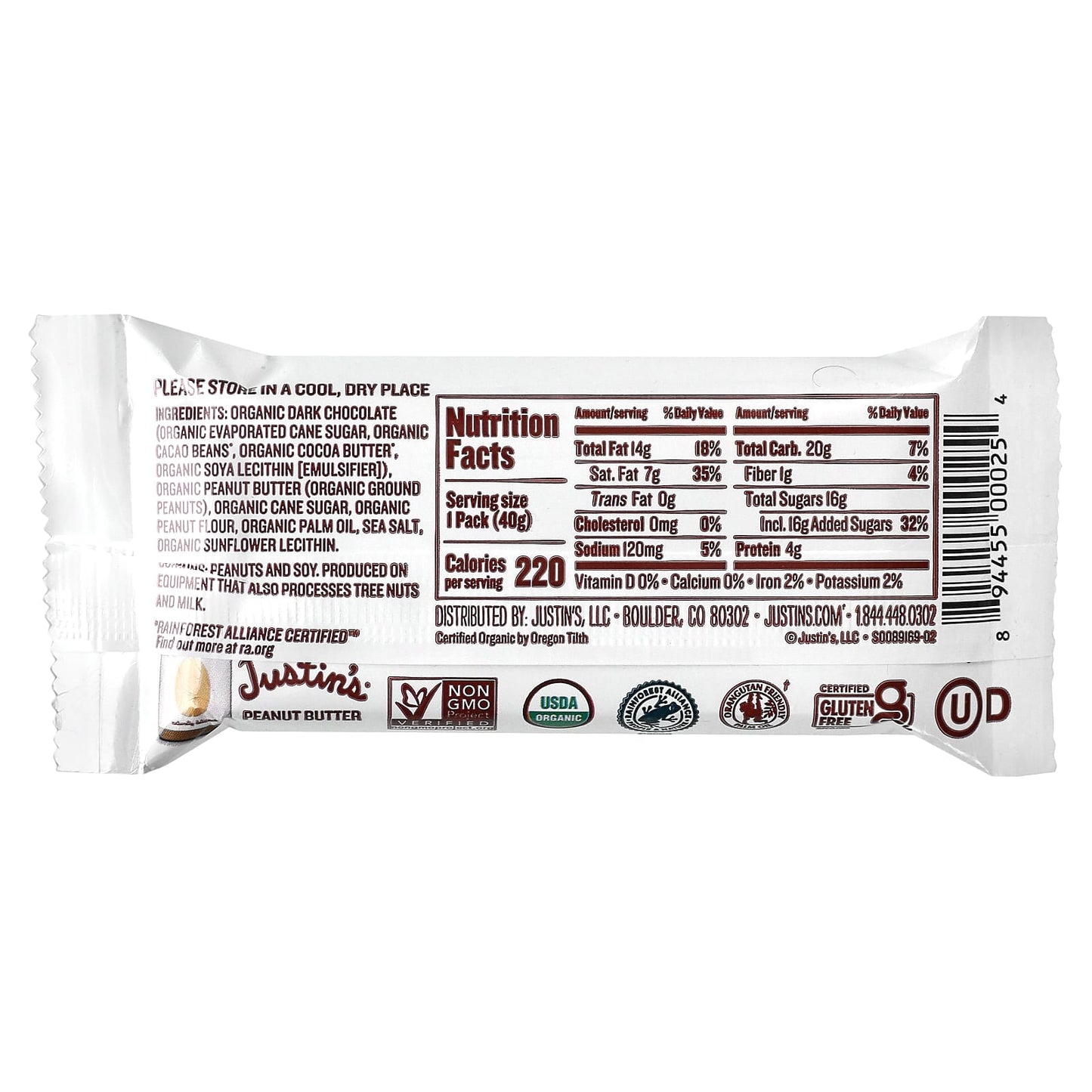 Justin's Nut Butter, Organic Dark Chocolate Peanut Butter Cups, 2 Cups, 1.4 oz (40 g)