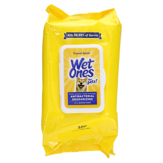 Wet Ones-Antibacterial Deodorizing Wipes with Baking Soda-For Dogs-Tropical Splash-100 Wipes