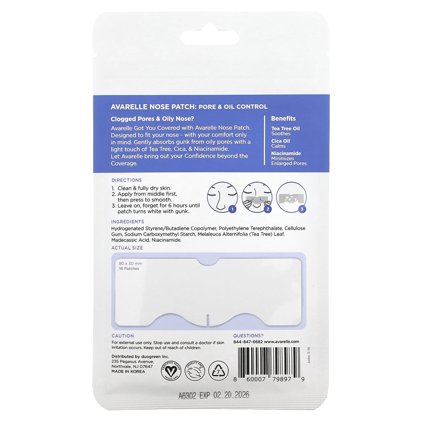 Avarelle, Nose Patch, Pore & Oil Control, 16 Patches