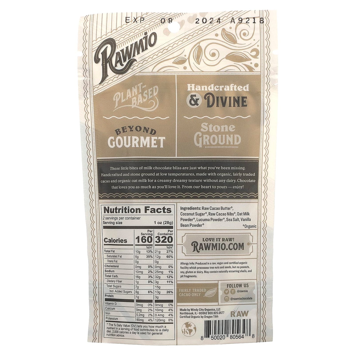 Rawmio, Oat Mild Chocolate Hearts, 50% Raw Cacao, 2 oz (56.7 g)