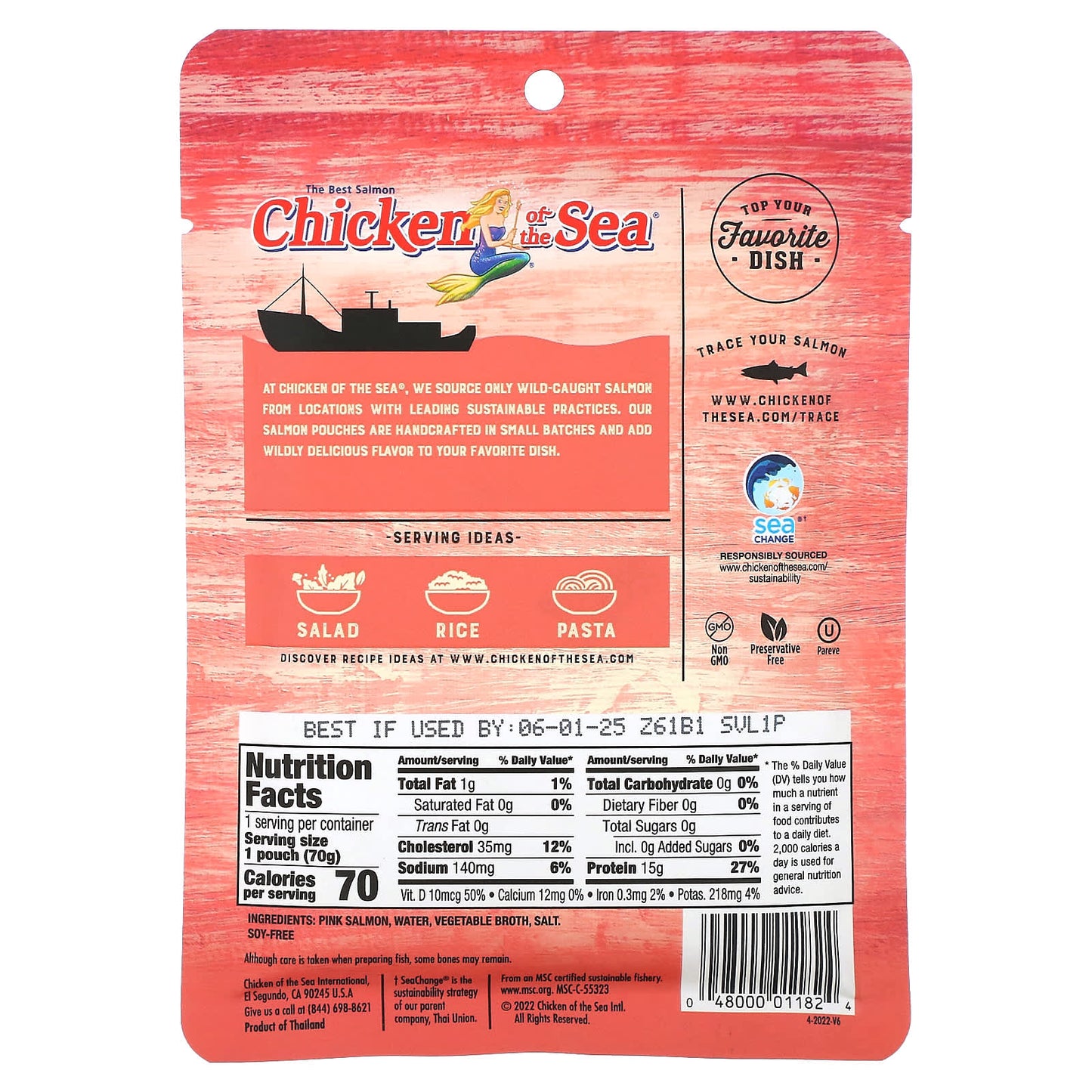 Chicken of the Sea, Wild-Caught Pink Salmon, Low Sodium, 2.5 oz (70 g)