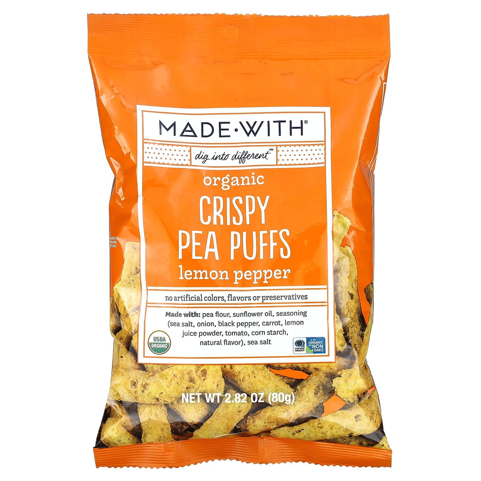 Made With-Organic Crispy Pea Puffs-Lemon Pepper-2.82 oz (80 g)