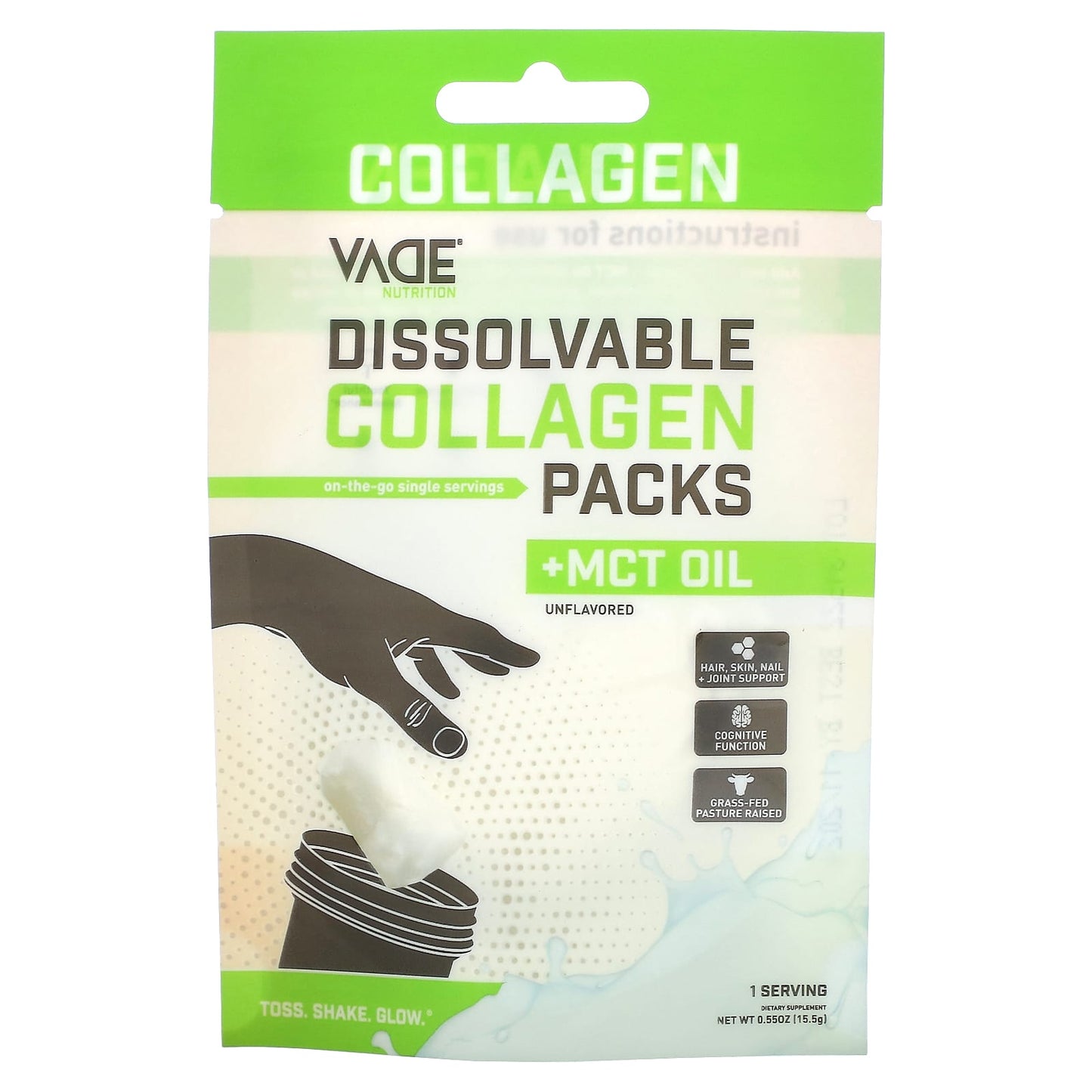 Vade Nutrition-Dissolvable Collagen Packs-+ MCT Oil-Unflavored-0.55 oz (15.5 g)