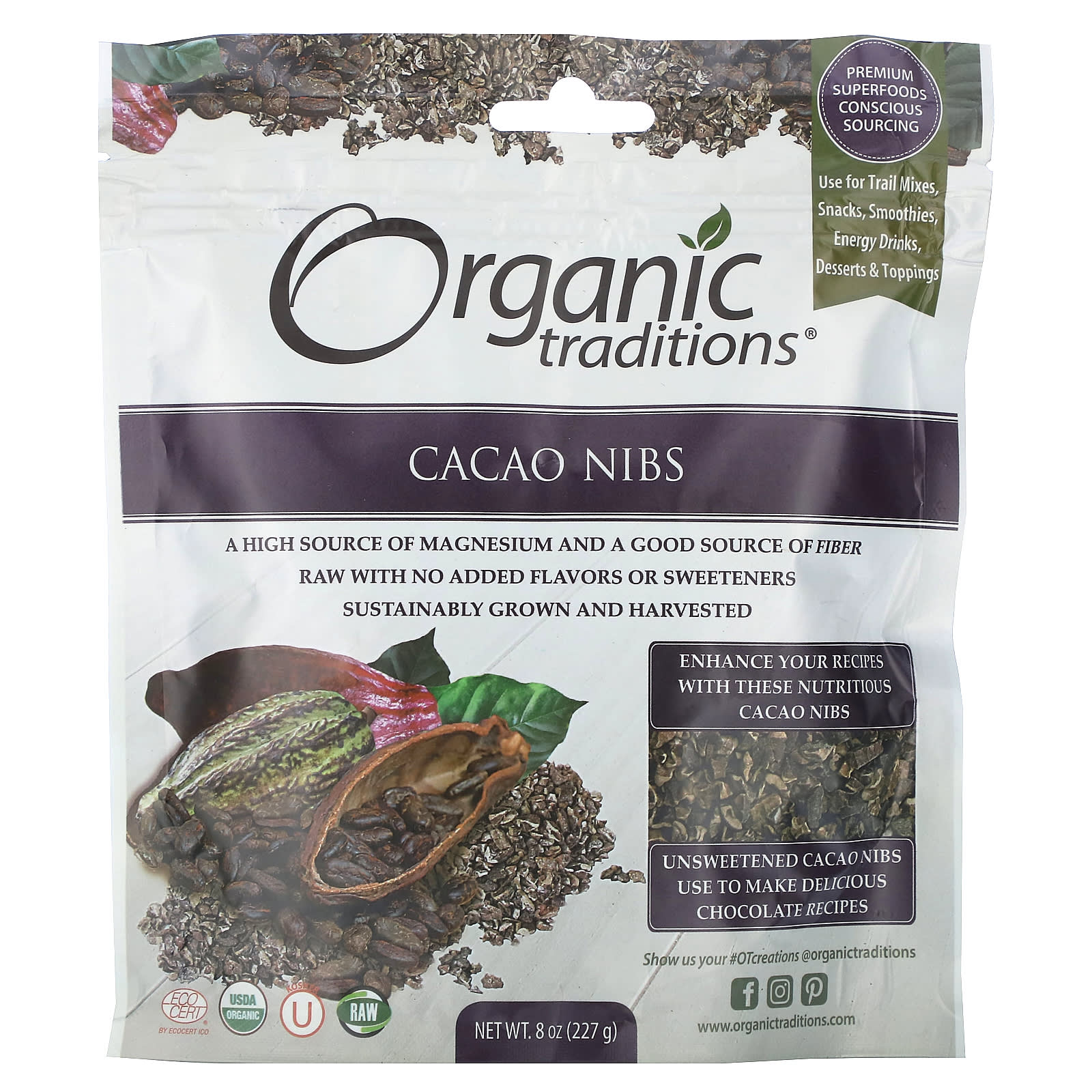 Organic Traditions-Cacao Nibs-8 oz (227 g)