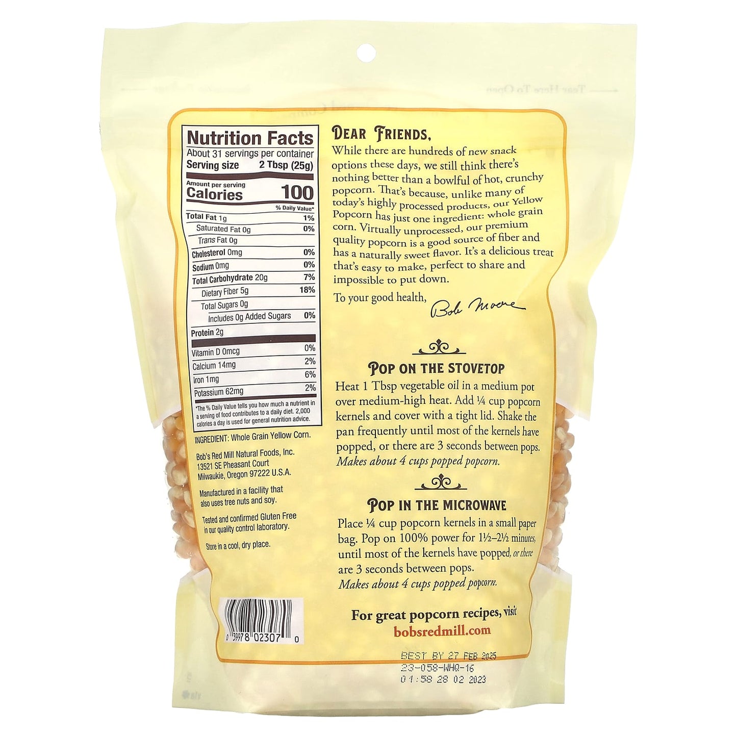 Bob's Red Mill, Yellow Popcorn, 1 lb 14 oz (850 g)