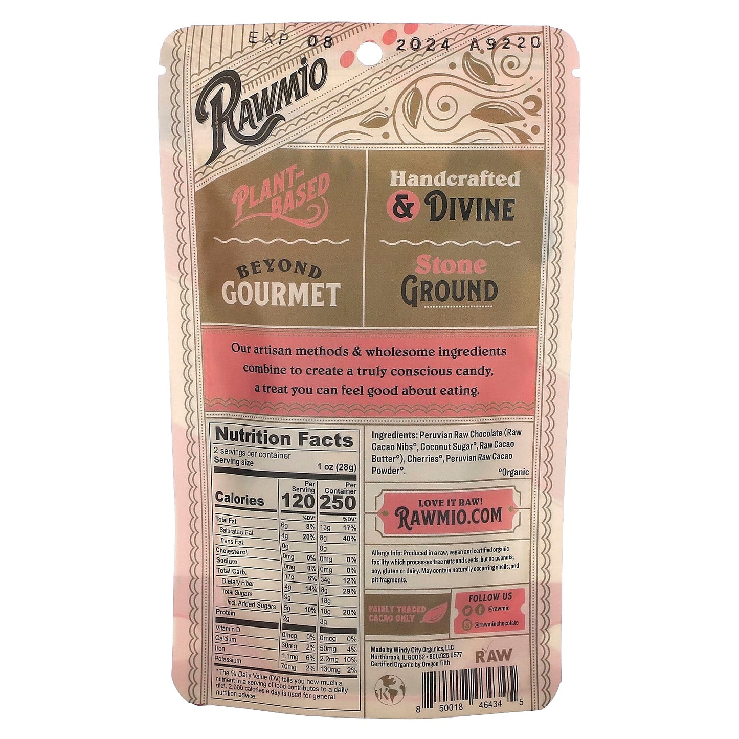 Rawmio, Chocolate Covered Sweet Cherries, 70% Dark Raw Chocolate, 2 oz (56.7 g)