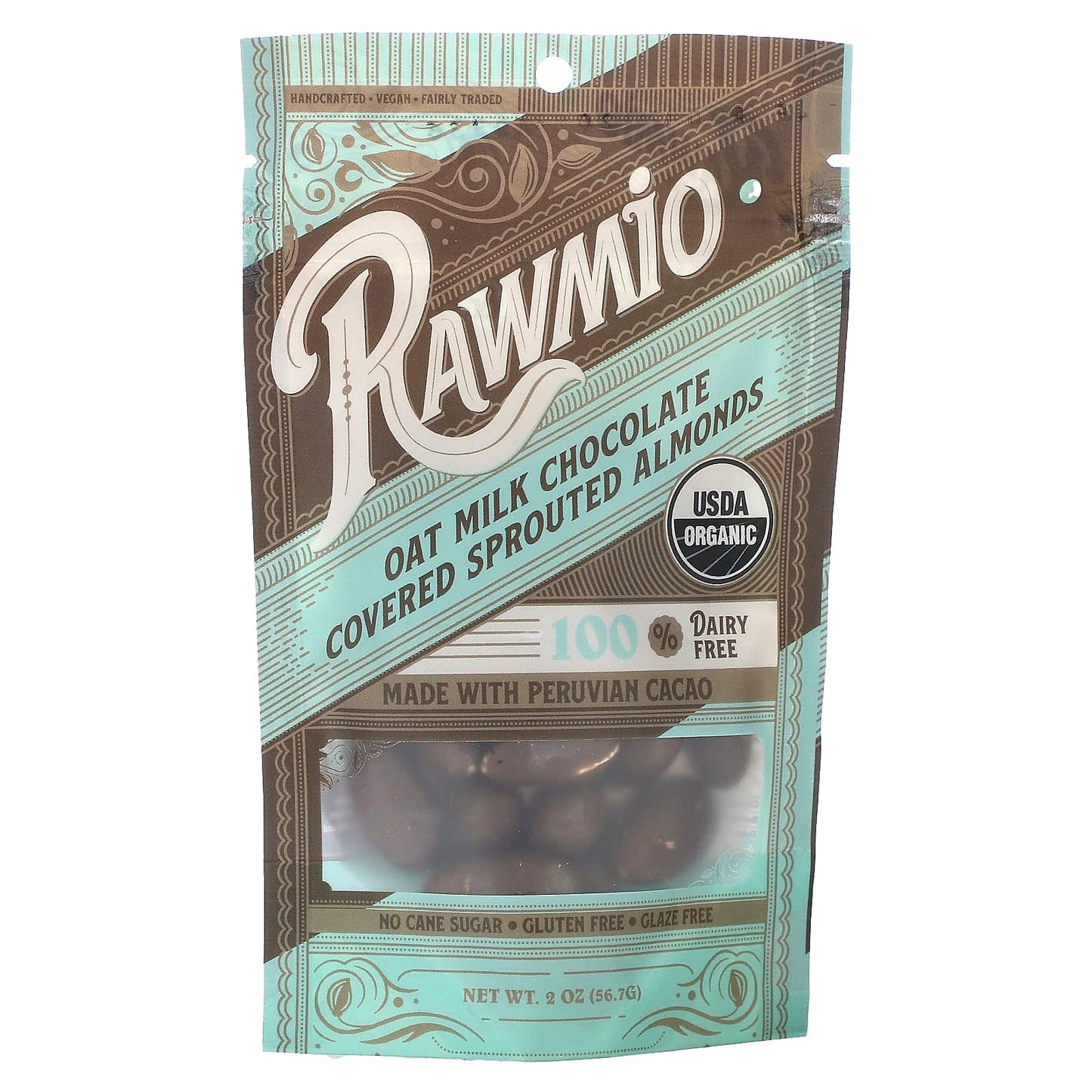 Rawmio-Oat Milk Chocolate Covered Sprouted Almonds-2 oz (56.7 g)