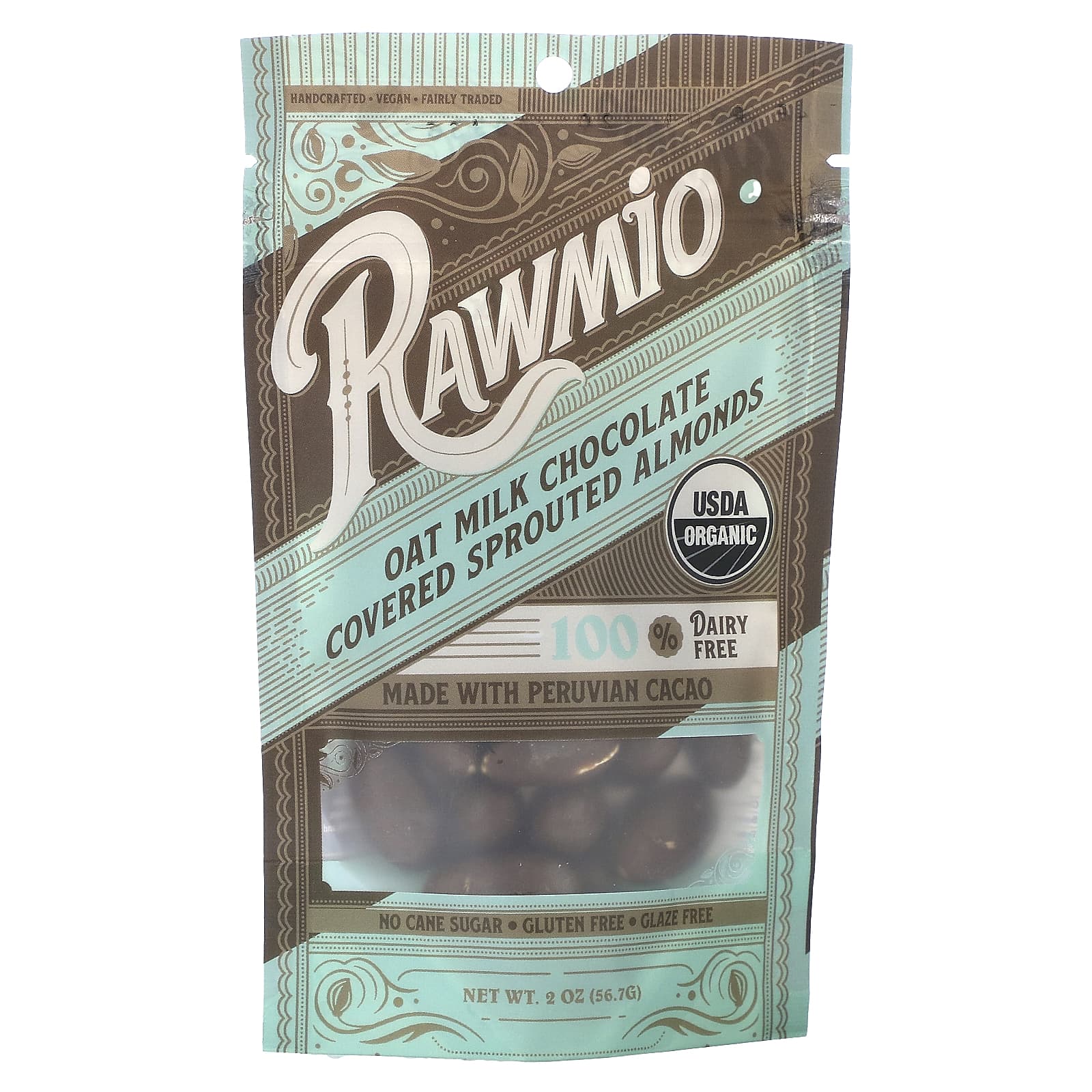 Rawmio-Oat Milk Chocolate Covered Sprouted Almonds-2 oz (56.7 g)