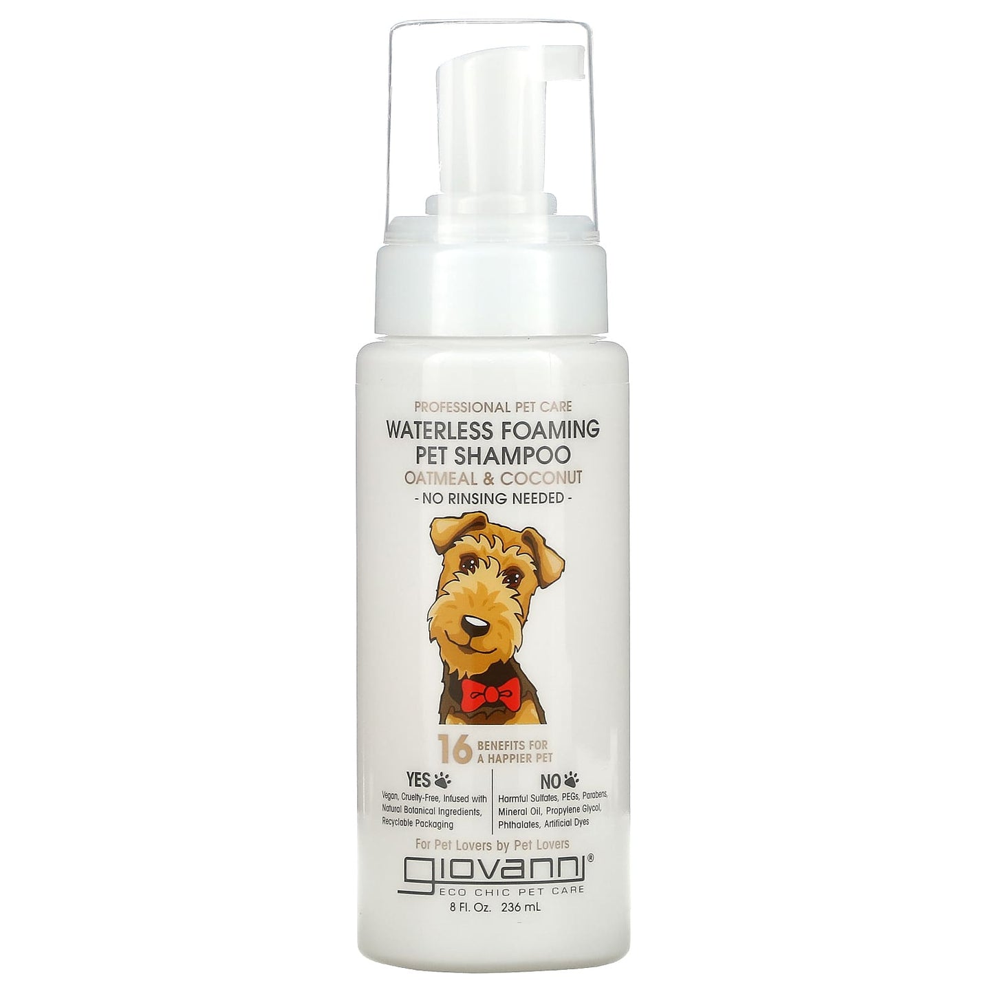 Giovanni-Professional Pet Care-Waterless Foaming Pet Shampoo-Oatmeal & Coconut-8 fl oz (236 ml)