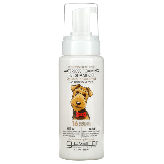 Giovanni-Professional Pet Care-Waterless Foaming Pet Shampoo-Oatmeal & Coconut-8 fl oz (236 ml)