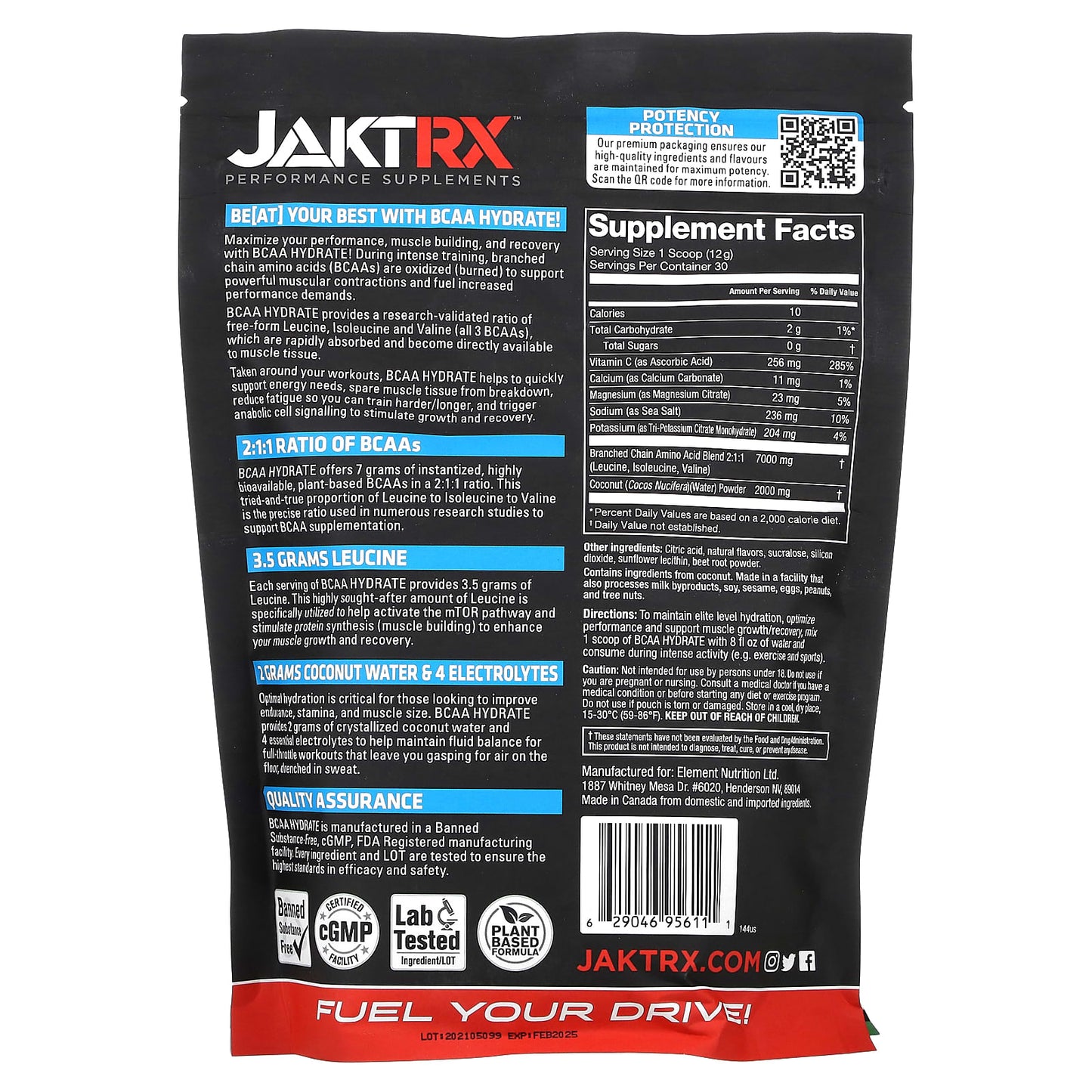 JAKTRX, BCAA Hydrate With Coconut Water & Electrolytes, Cherry Limeade, 12.7 oz (360)