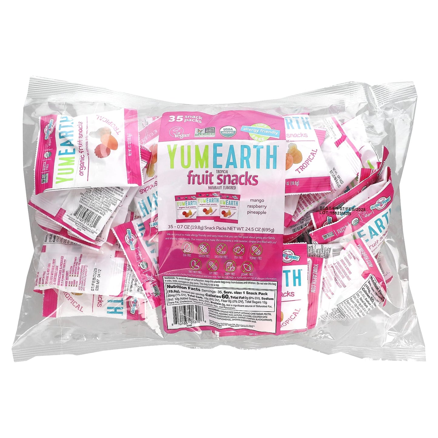 YumEarth-Organic Fruit Snacks-Tropical-35 Snack Packs-0.7 oz (19.8 g) Each