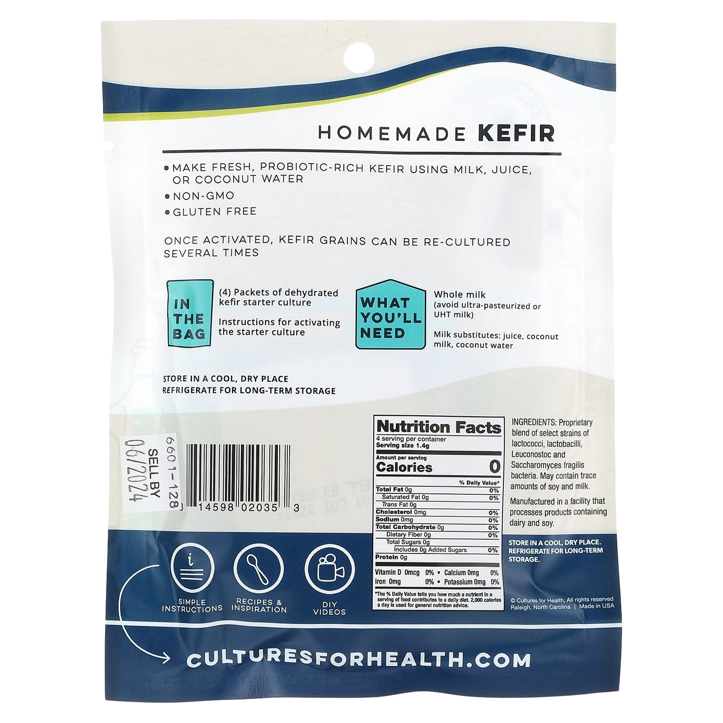 Cultures for Health, Kefir Powdered Starter, 0.2 oz (5.6 g)