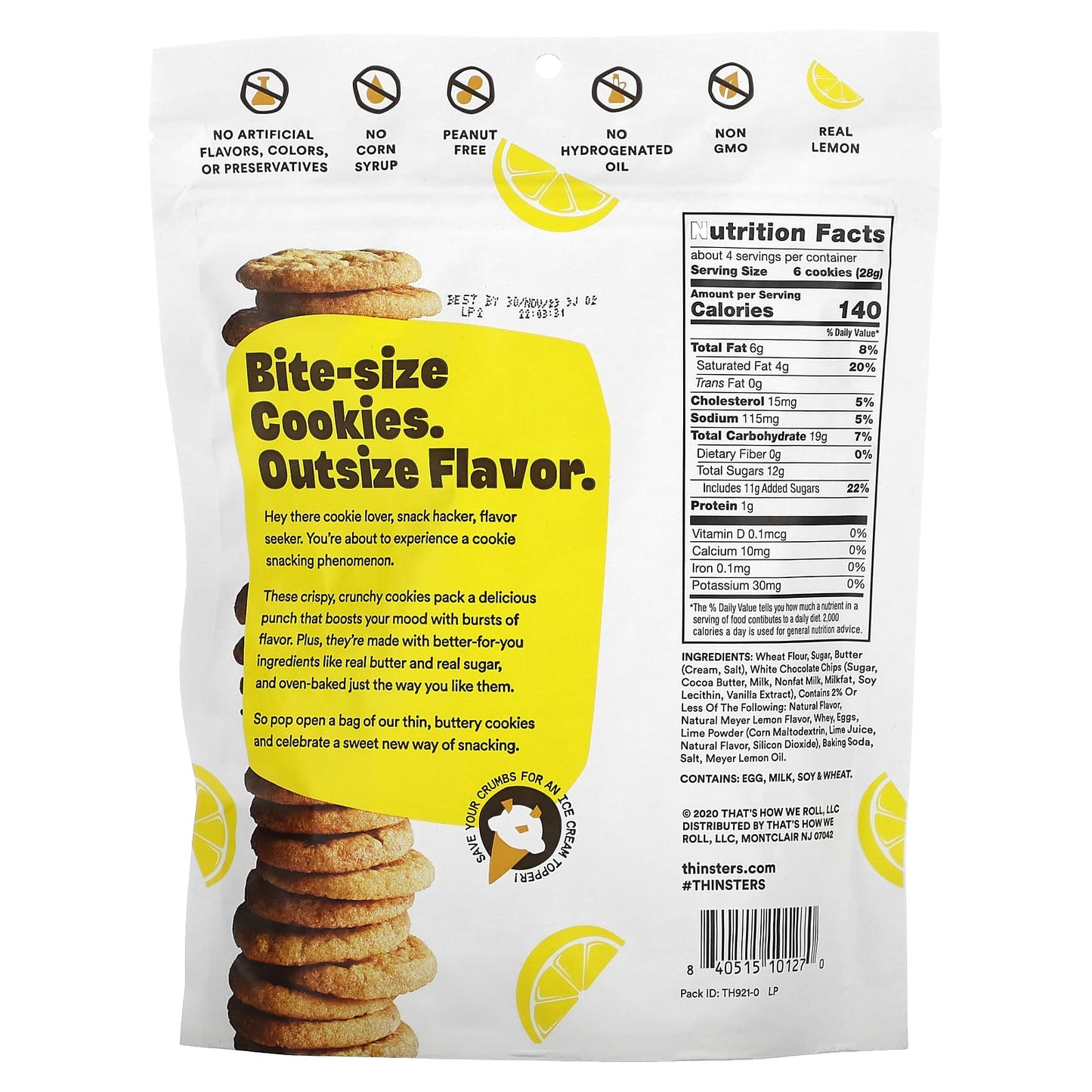 Thinsters, Cookie Thins, Meyer Lemon, 4 oz (113 g)