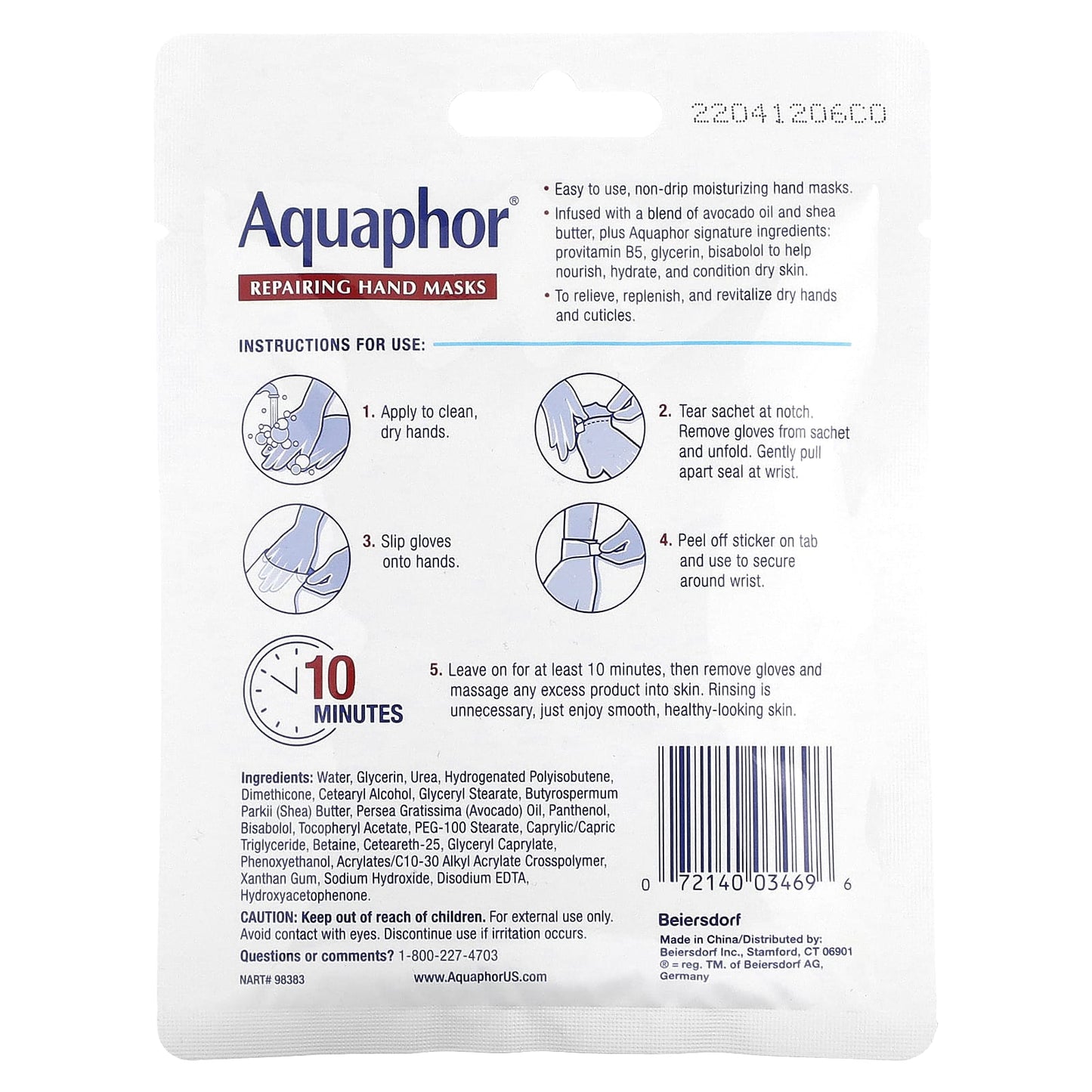 Aquaphor, Repairing Hand Masks, 1 Pair, .7 fl oz (20 ml)