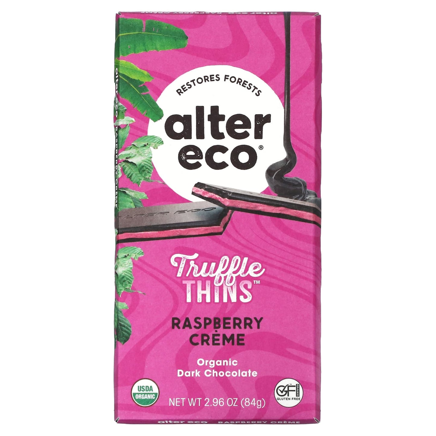 Alter Eco-Truffle Thins-Organic Dark Chocolate Bar-Raspberry Crème-2.96 oz (84 g)