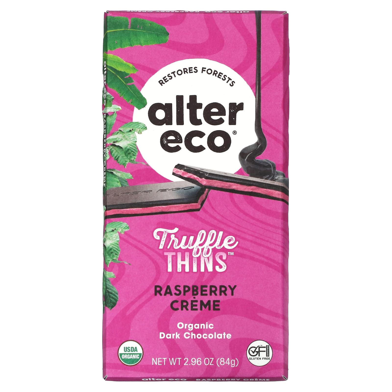 Alter Eco-Truffle Thins-Organic Dark Chocolate Bar-Raspberry Crème-2.96 oz (84 g)