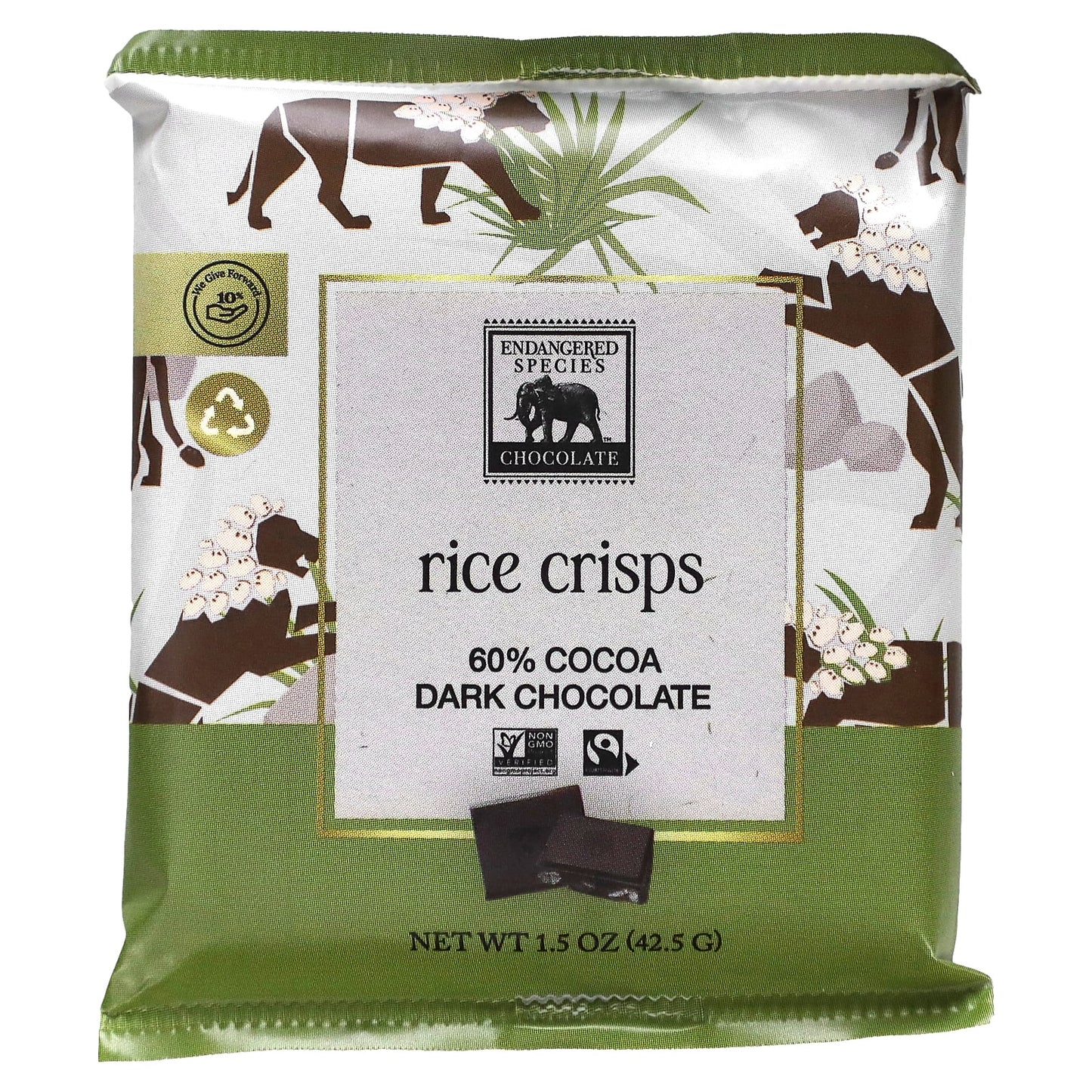 Endangered Species Chocolate-Rice Crisps-60% Cocoa Dark Chocolate-1.5 oz (42.5 g)