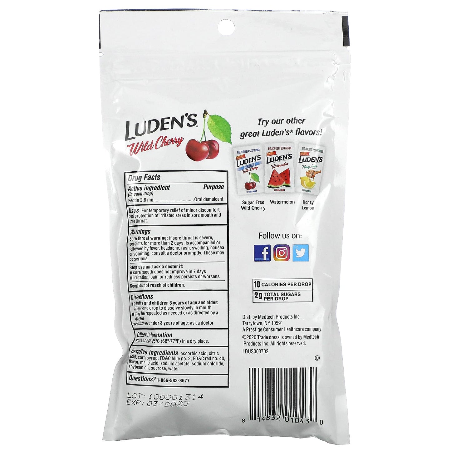 Luden's, Pectin Lozenge/Oral Demulcent, Wild Cherry, 30 Throat Drops