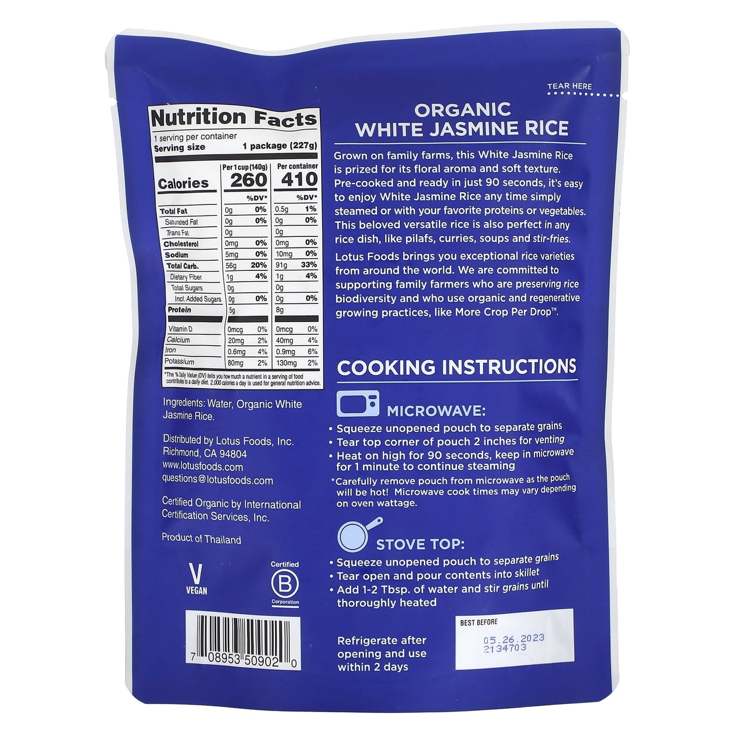 Lotus Foods, Organic White Jasmine Rice, 8 oz (227 g)