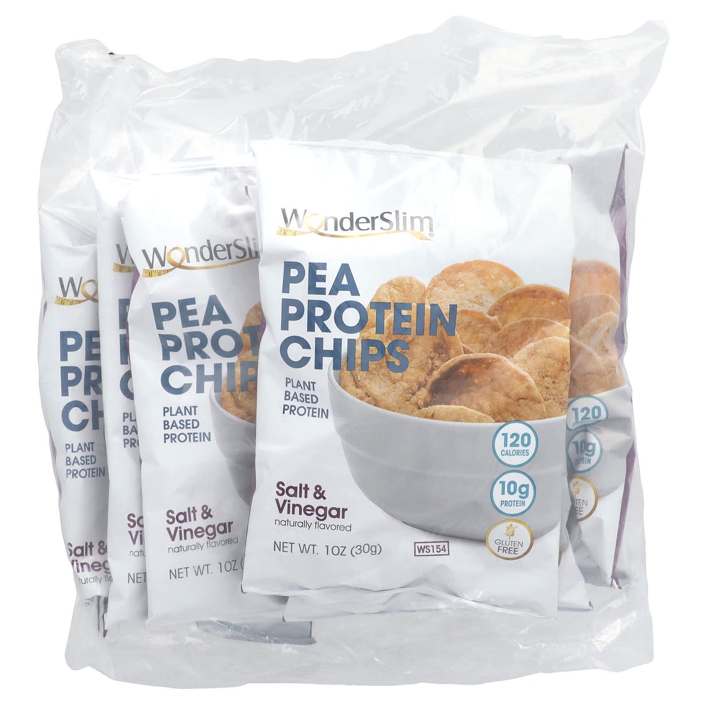 WonderSlim, Pea Protein Chips, Salt & Vinegar, 6 Bags, 1 oz (30 g) Each