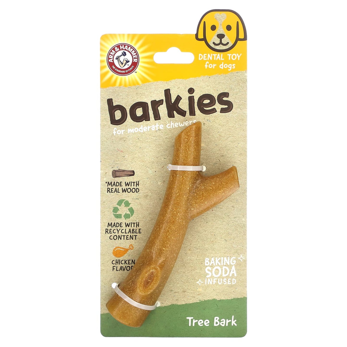 Arm & Hammer-Barkies for Moderate Chewers-Dental Toy for Dogs-Tree Bark-Chicken-1 Toy