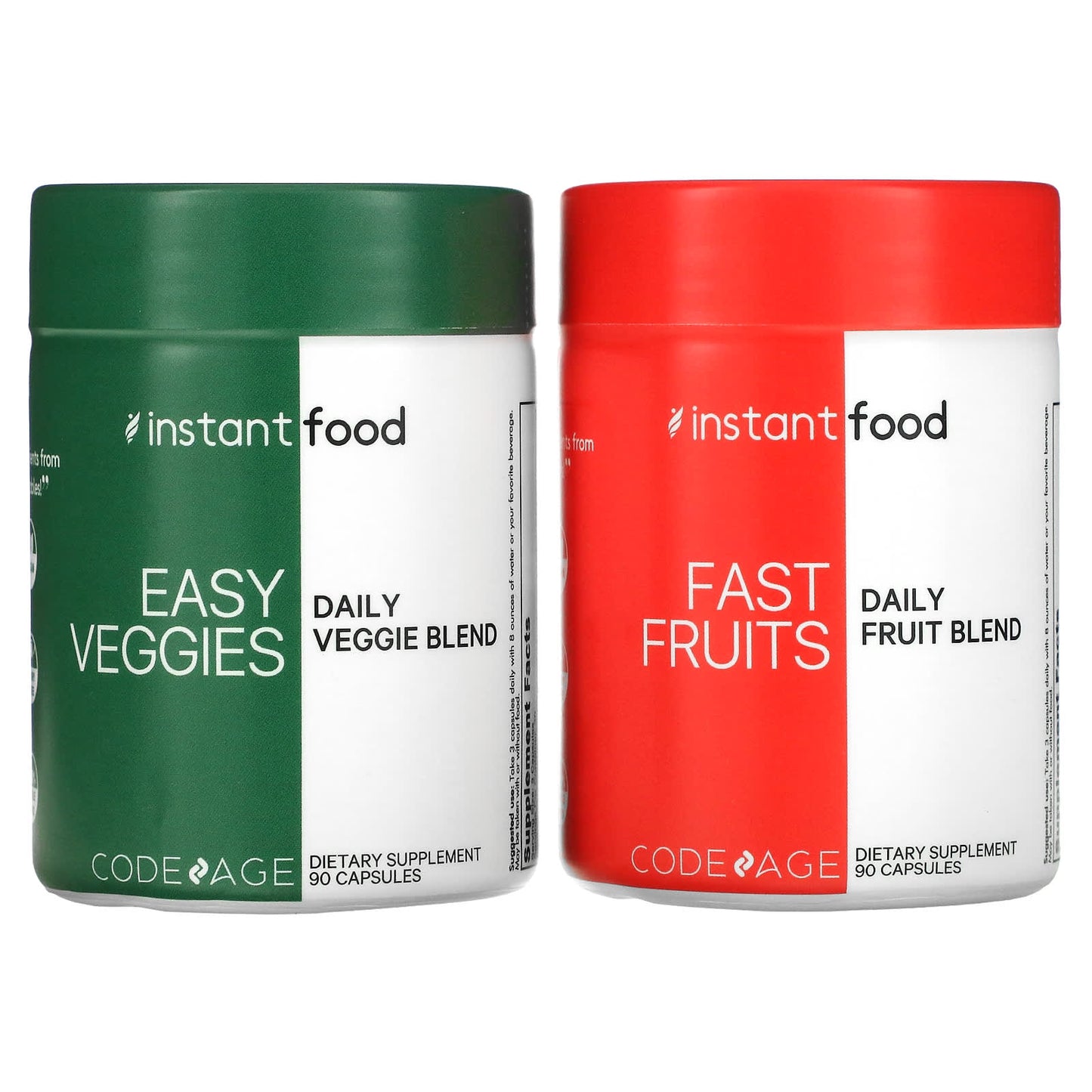 Codeage-Easy Veggies Daily Veggie Blend / Fast Fruits Daily Fruit Blend-2 Bottles-90 Capsules Each