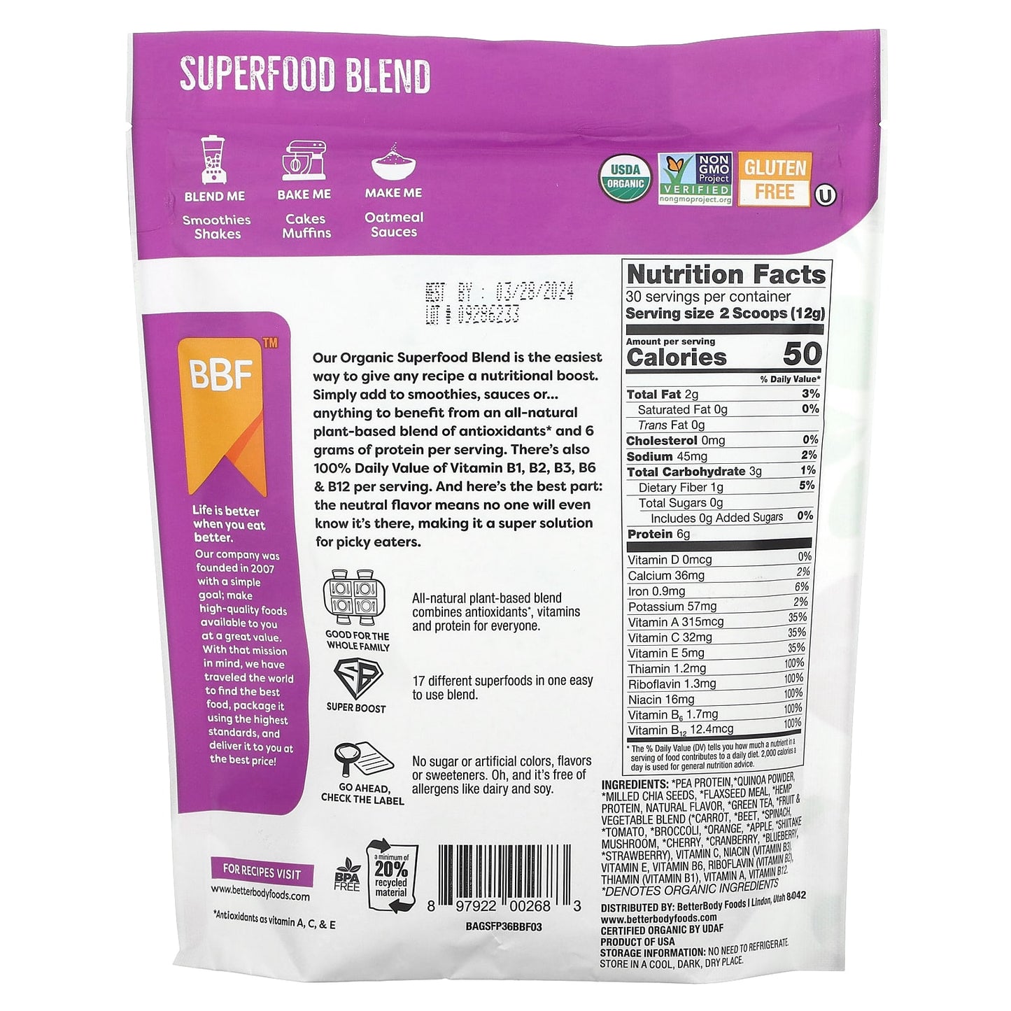 BetterBody Foods, Organic Superfood Blend, 12.7 oz (360 g)