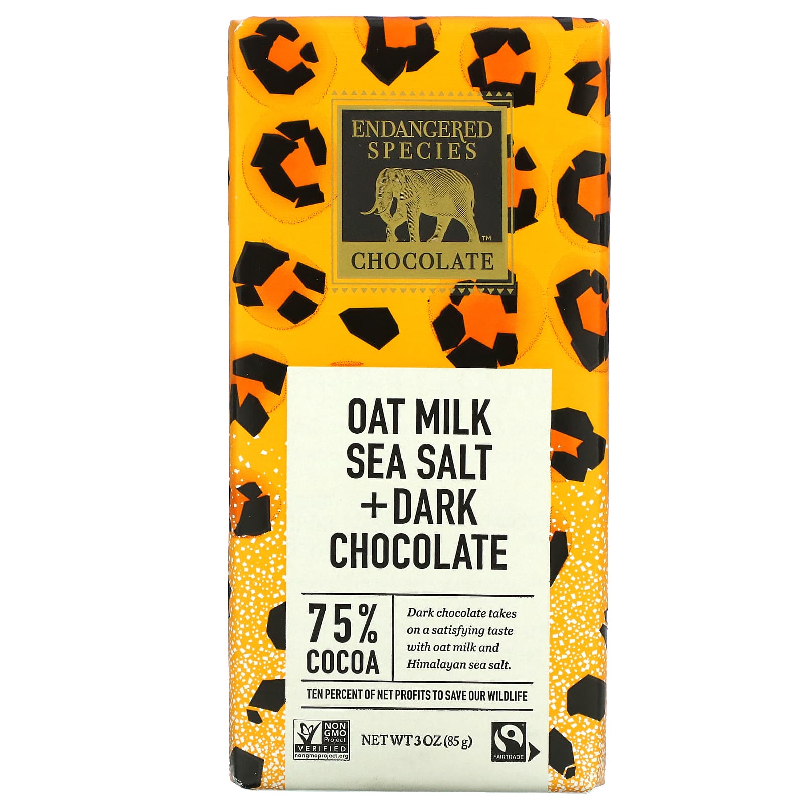 Endangered Species Chocolate-Oat Milk Sea Salt + Dark Chocolate-75% Cocoa-3 oz (85 g)